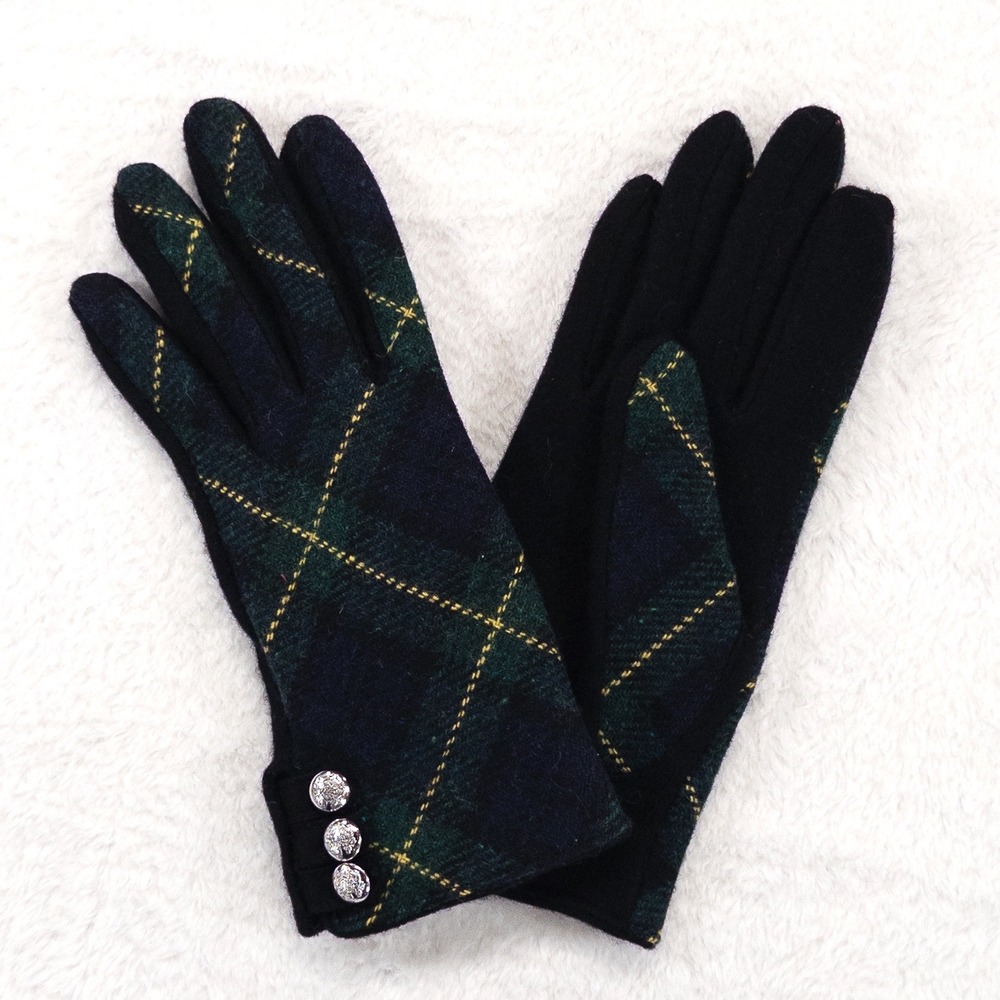 Lauren Ralph Lauren Womens Gloves Size M Blue Green Plaid Tartan Wool Blend NEW